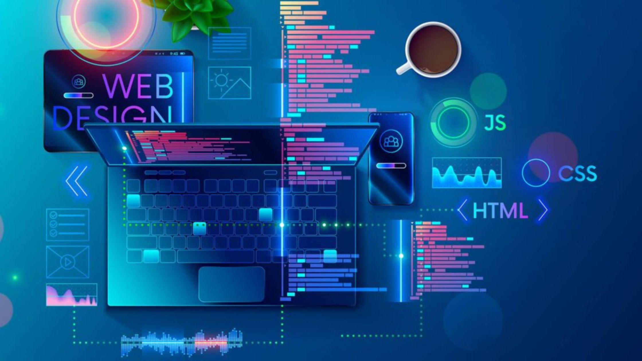 Picture of Web design and a blue laptop